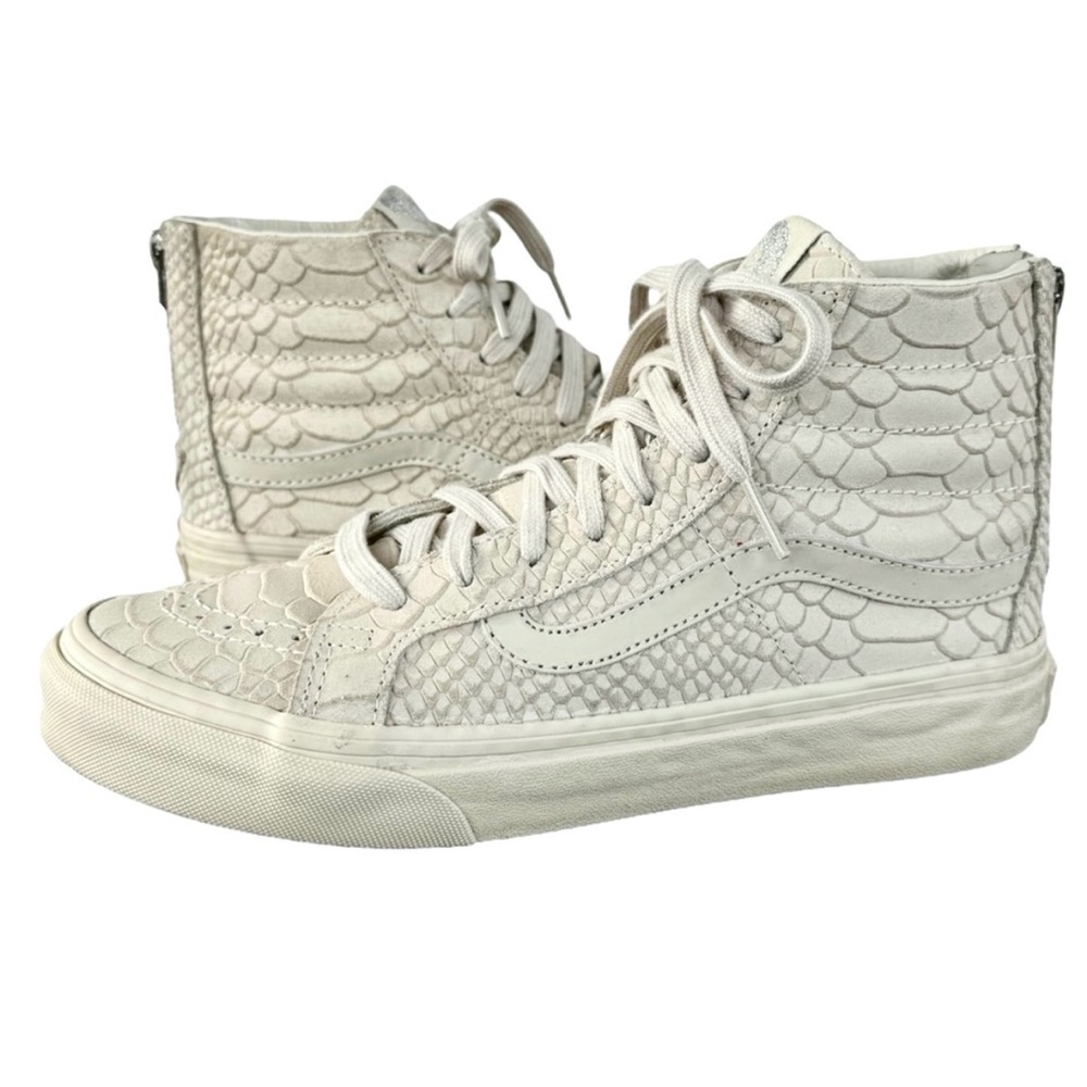 Vans Sk8-Hi Zip Up High Top Sneakers Cream Mono Python | Women 7 Men 5.5